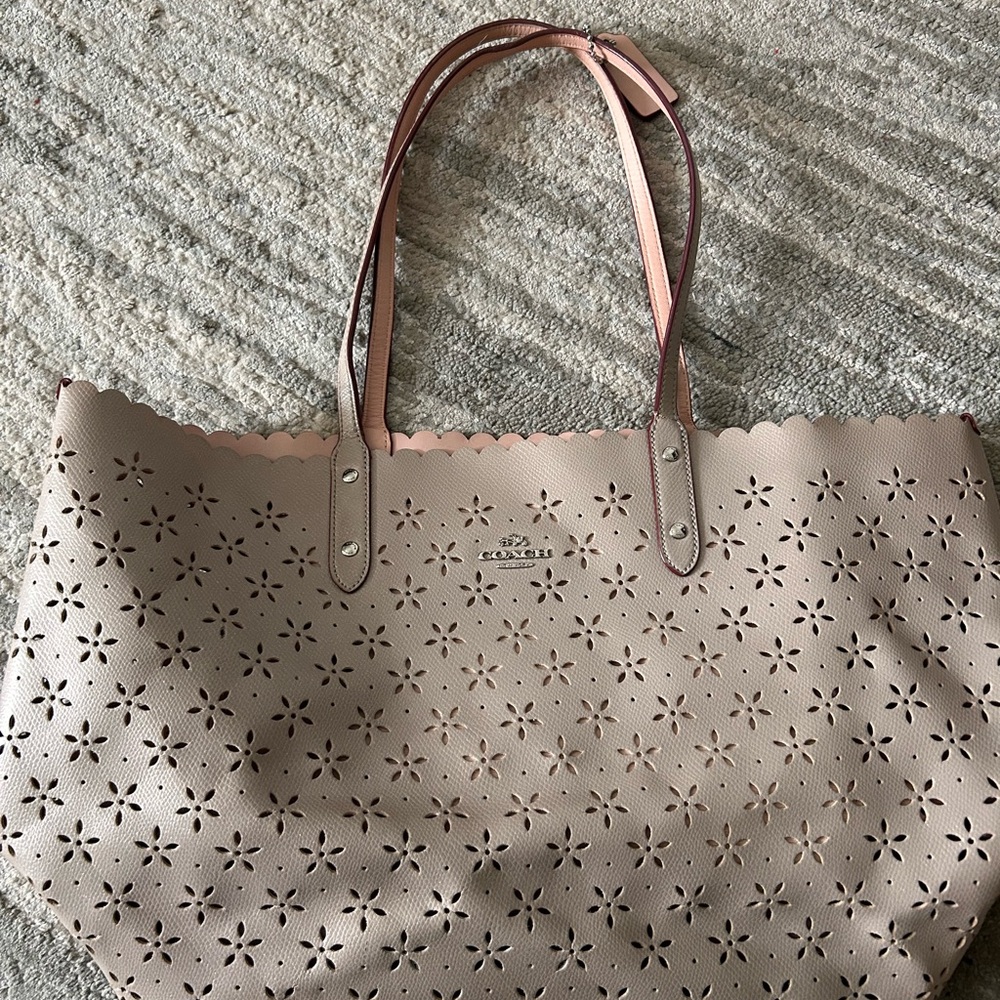Coach Blush Floral Cutout Tote